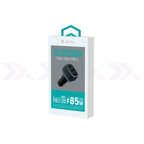 Cargador Devia Carro Dual Usb + Type C 85 W