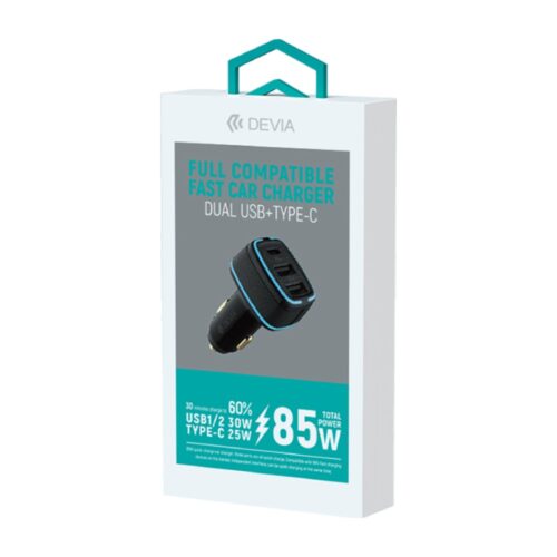 Cargador Devia Carro Dual Usb + Type C 85 W