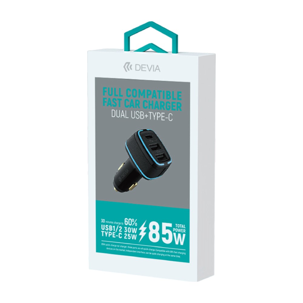 Cargador Devia Carro Dual Usb + Type C 85 W